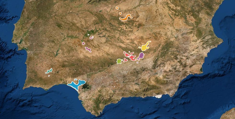 Mapa de distribución del lince ibérico en España en el año 2016